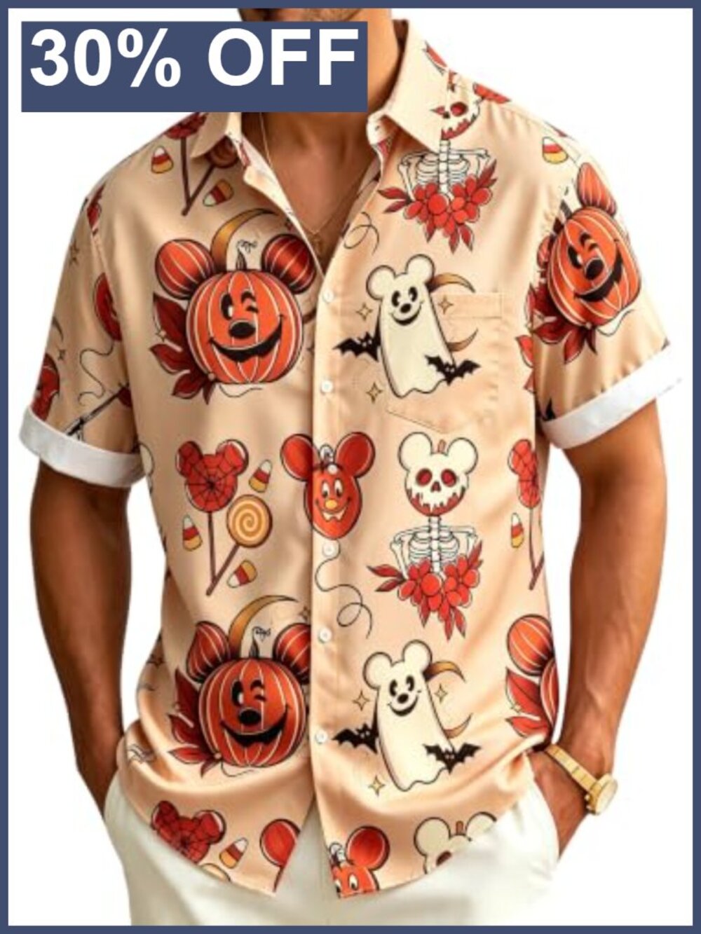 Men's Halloween Hawaiian Button Down Short Sleeve Shirt